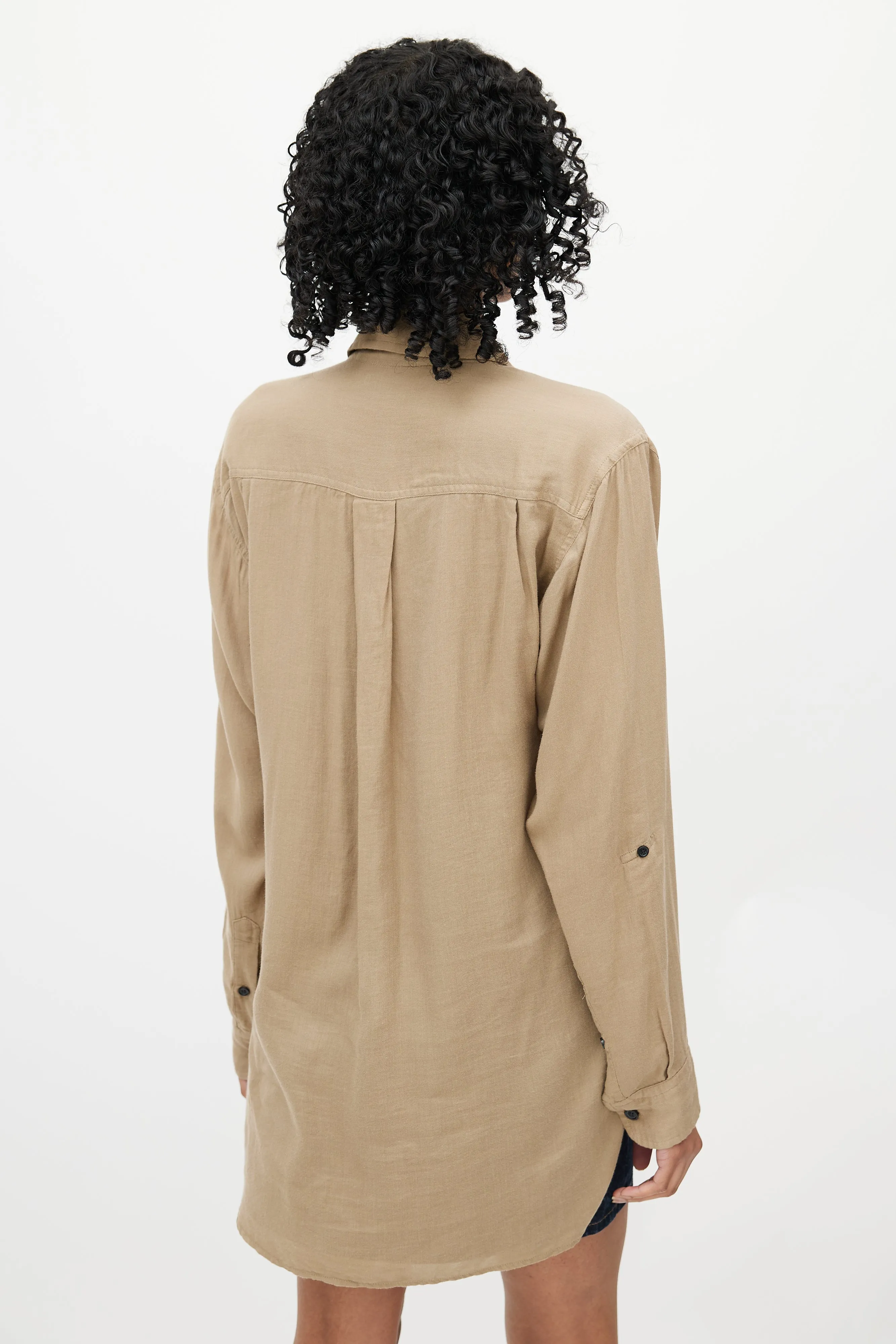 Beige Cargo Button Down Shirt