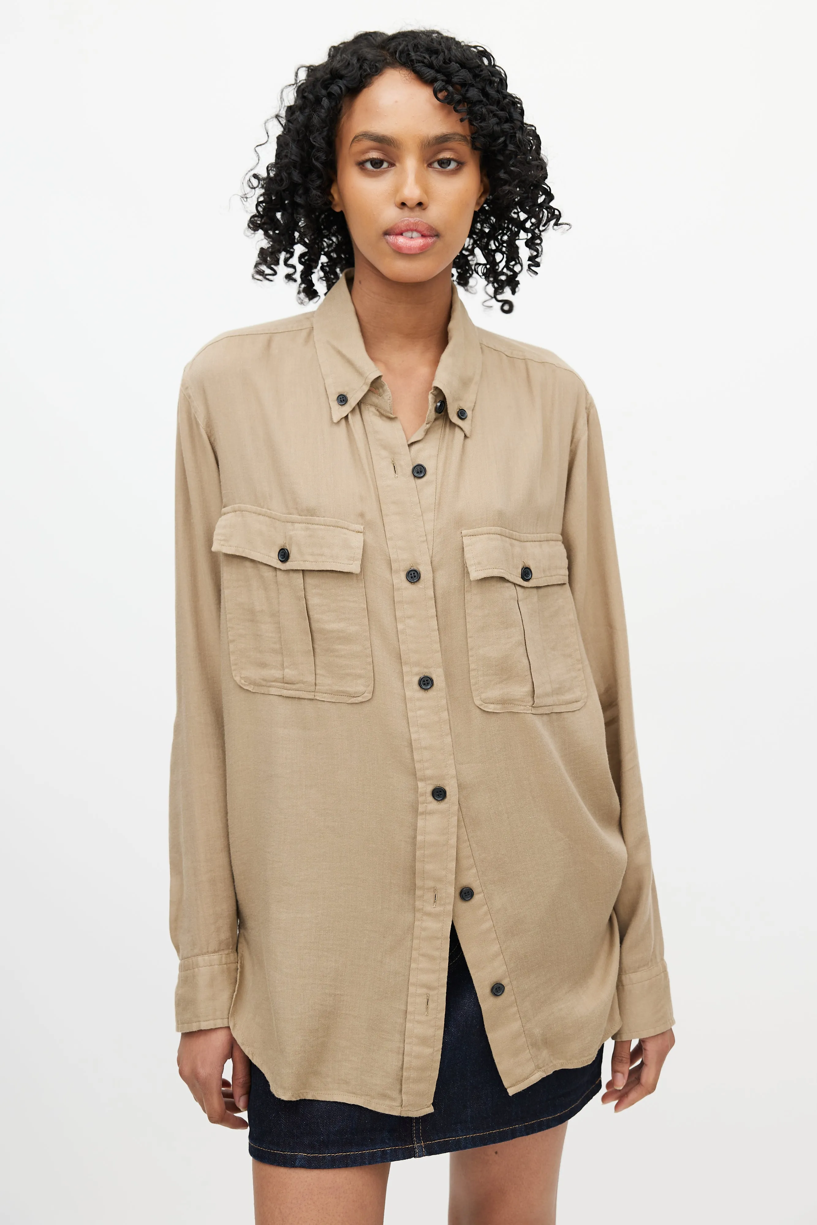 Beige Cargo Button Down Shirt