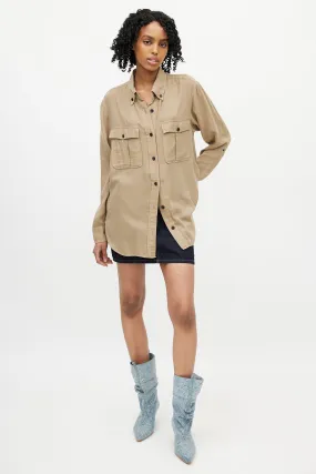 Beige Cargo Button Down Shirt
