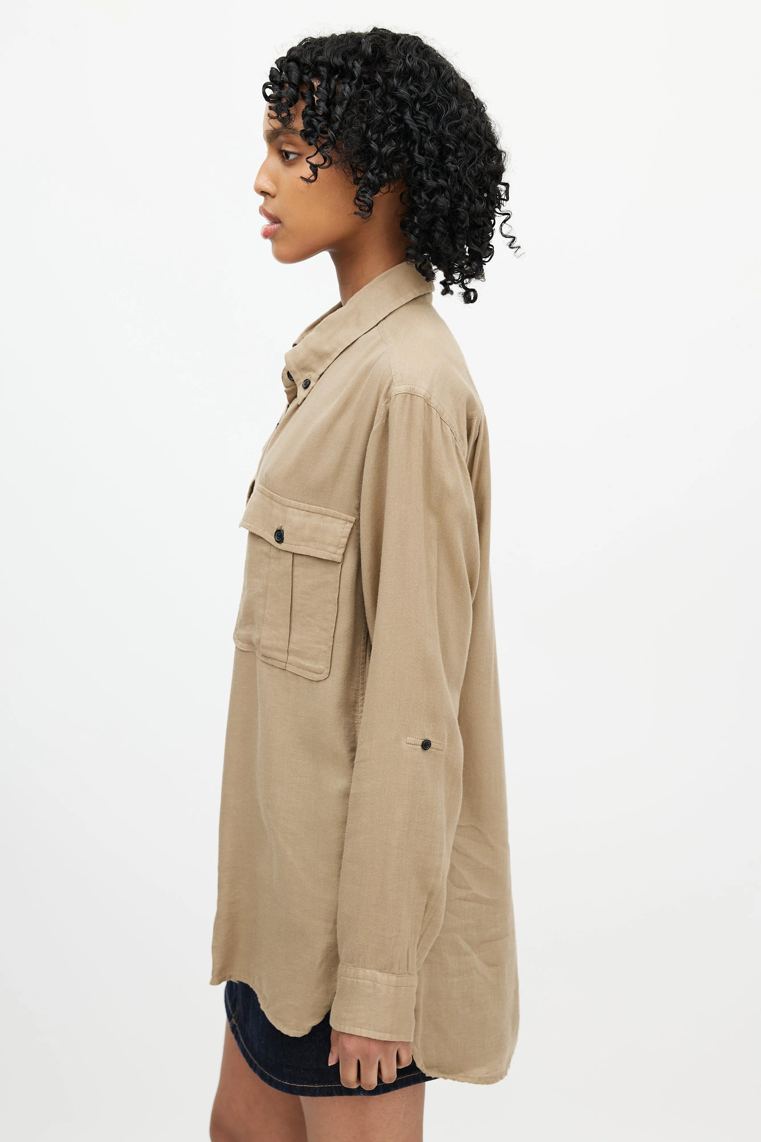 Beige Cargo Button Down Shirt