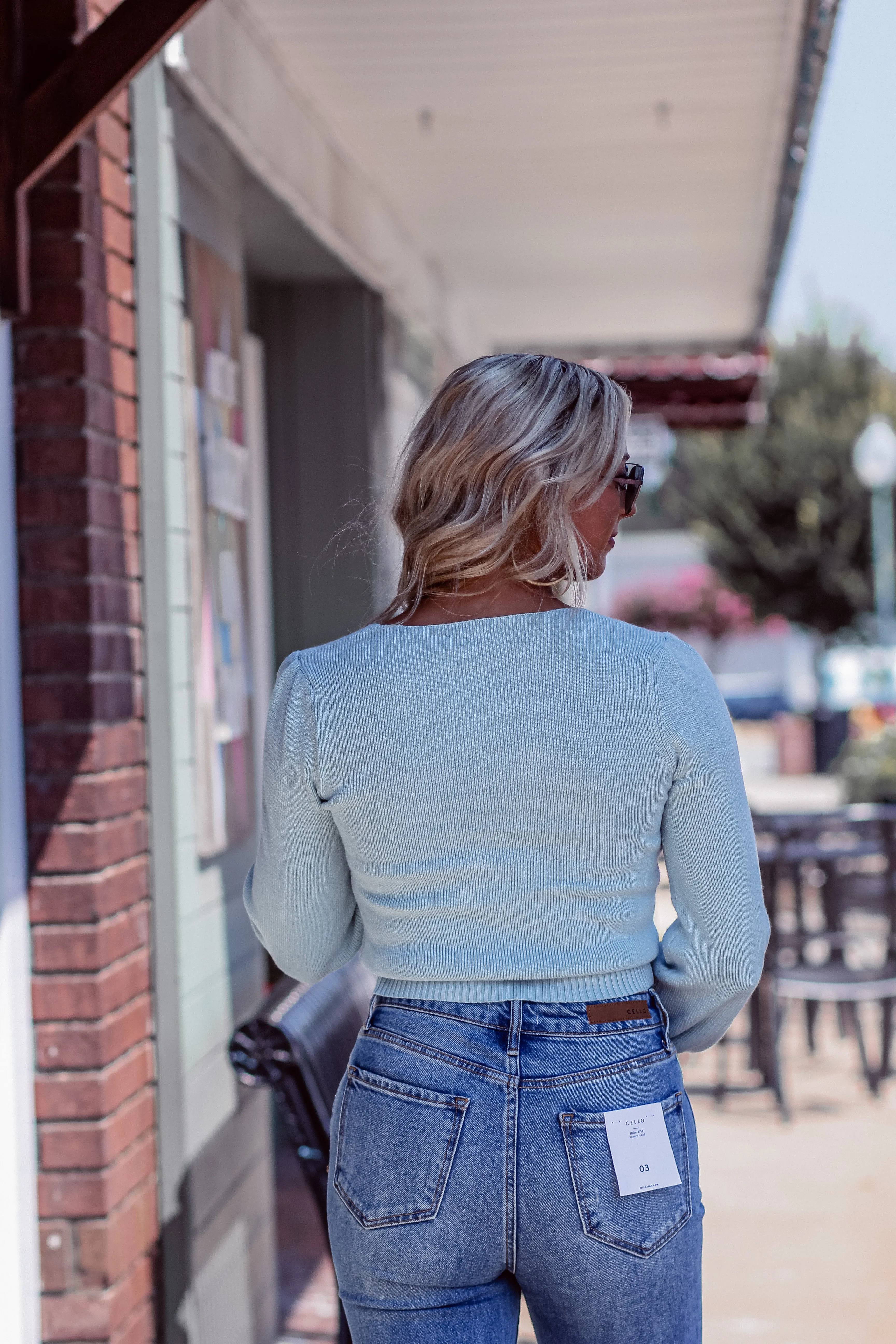 Light Blue Ruched Sweetheart Sweater