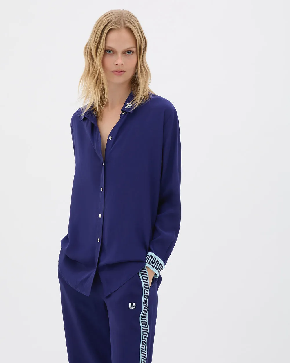 Muma World Deep Sea Contrast Long Sleeve Shirt in Navy