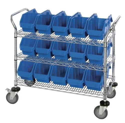 Quantum WRC3-1836-1887 Bin Cart with 3 Wire Shelves, 36" x 18" x 37.5"
